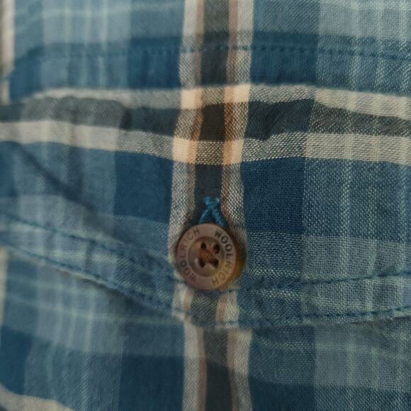 Woolrich Shirt Men's Medium Blue Plaid Button Down Short Sleeve 100% Cotton - Picture 3 of 11